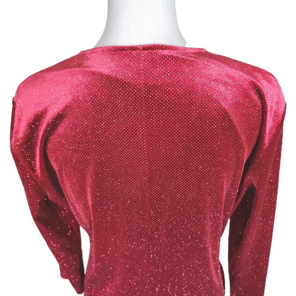 ANNE KLEIN Red Dress Womens 12 Sparkle Faux Wrap Rhinestone Buckle Cocktail Xmas - Picture 7 of 15